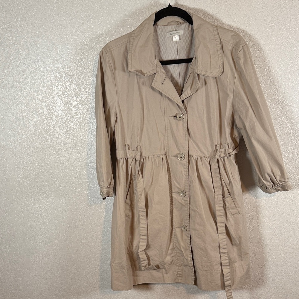 Garnet Hill Cream Crop Sleeve Knee Length Trench Coat Size 12